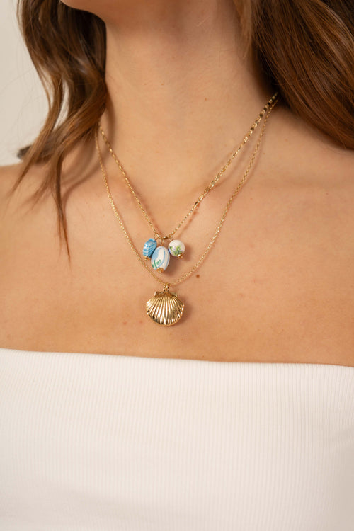 Clam Locket And Floral Necklace