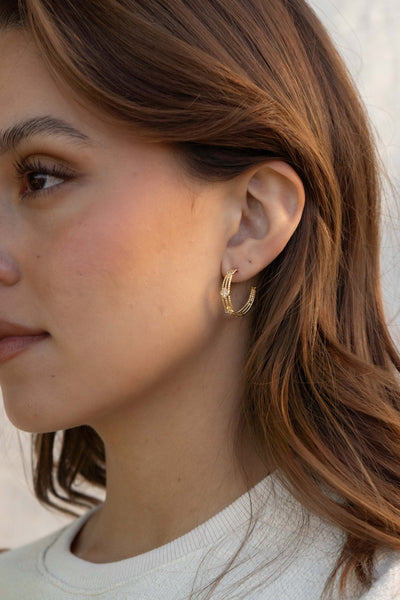 Gold Dipped Textured Hoop Earrings