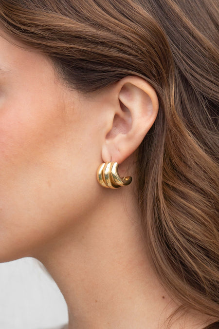 Gold Dipped Triple Half Stud Earrings